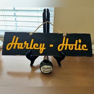 Harley-Holic Wooden Sign & Harley Fund Magnetic Jar